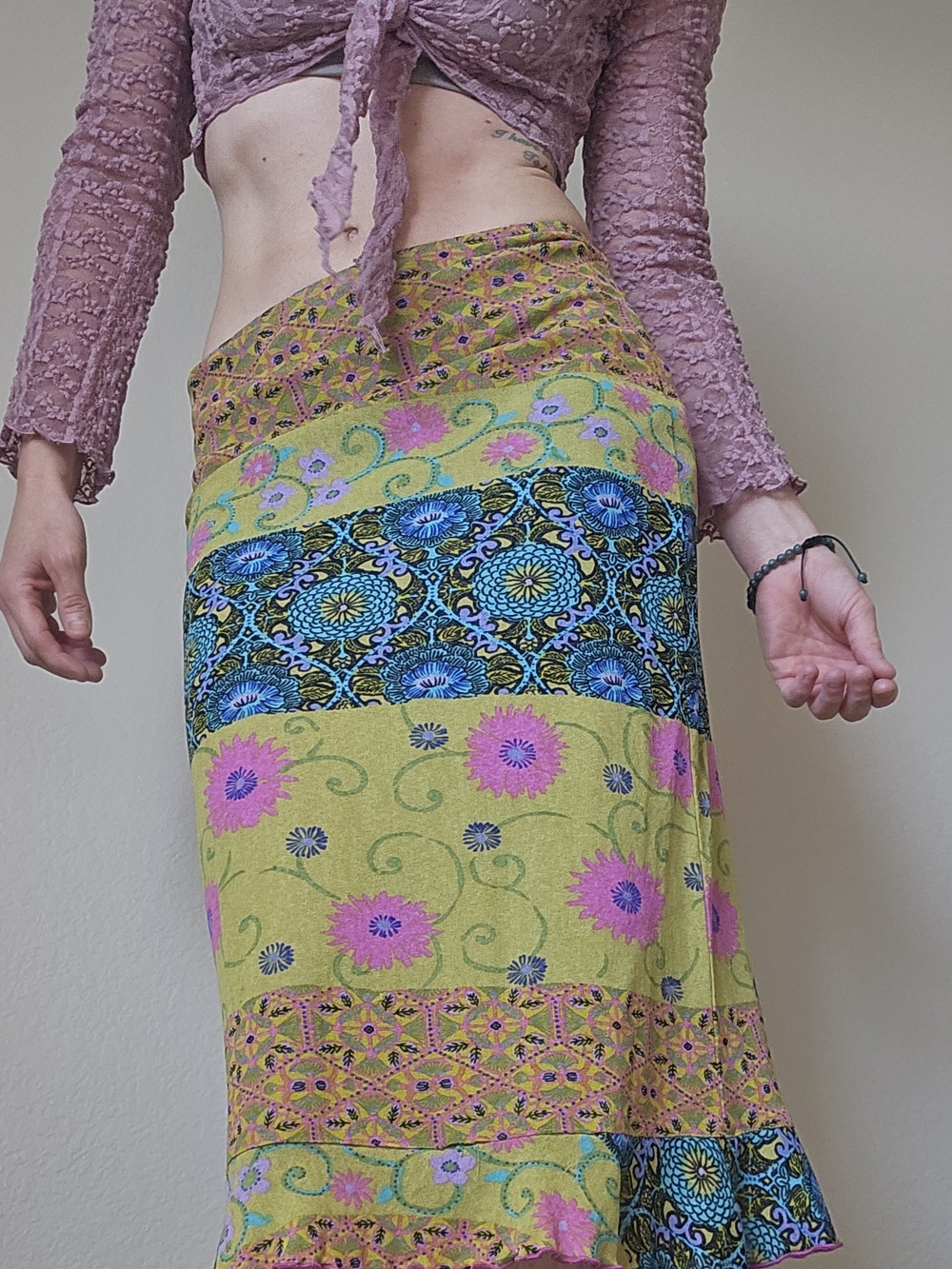 Vintage Tessuto Colorful 90s Y2k Floral Print Skirt